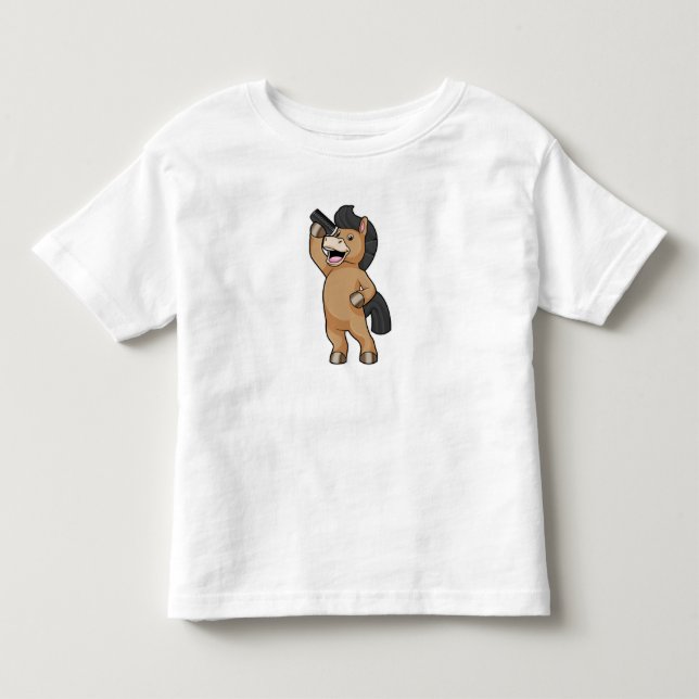 T-shirt Pour Les Tous Petits Cheval en coiffeur avec peigne (Devant)