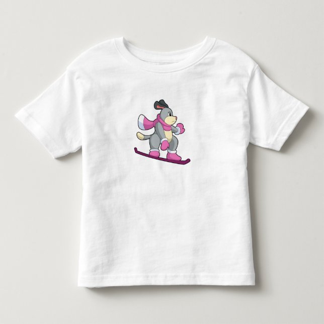 T-shirt Pour Les Tous Petits Chien en Snowboardeur avec Sonowboard (Devant)