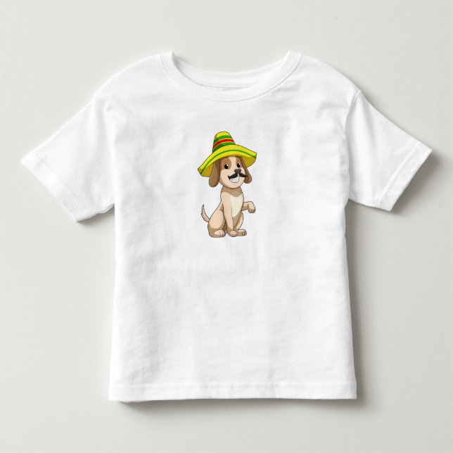 T-shirt Pour Les Tous Petits Chien mexicain avec casquette de paille (Devant)