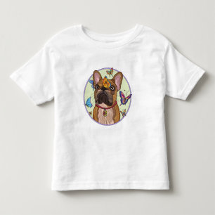 T-shirt Pour Les Tous Petits Chien-taureau français mignon avec papillons