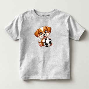 T-shirt Pour Les Tous Petits Chiot de dessin animé mignon tenant un ballon de f