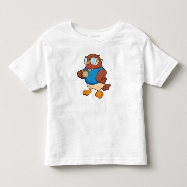 T-shirt Pour Les Tous Petits Chouette avec tasse de café (Devant)
