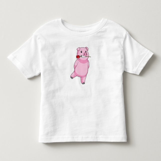 T-shirt Pour Les Tous Petits Cochon avec fleur Rose (Devant)
