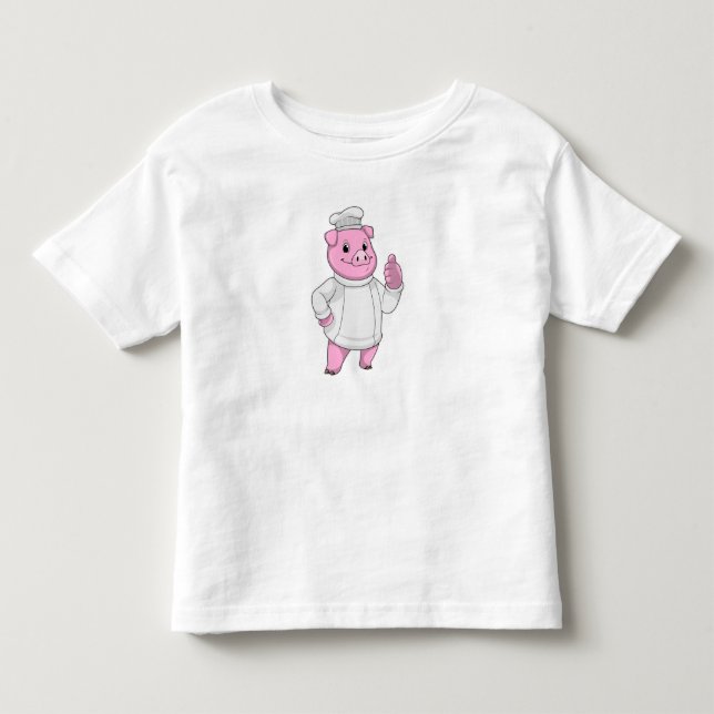 T-shirt Pour Les Tous Petits Cochon comme cuisinier avec casquette chef (Devant)