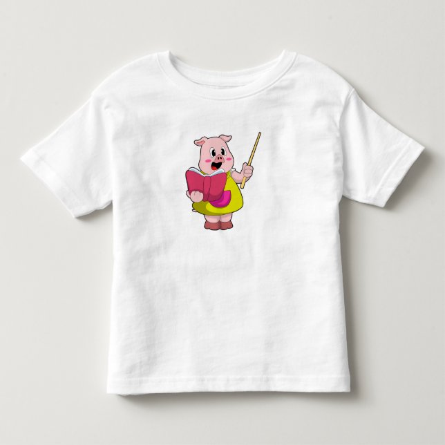 T-shirt Pour Les Tous Petits Cochon comme enseignant avec livre (Devant)