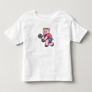 T-shirt Pour Les Tous Petits Cochon de sport avec volleyball