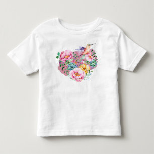 T-shirt Pour Les Tous Petits Coeur d'aquarelle rose Peony avec colibri