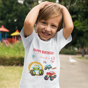 T-shirt Pour Les Tous Petits Colful Birthday Boy Monster Trucks with Age