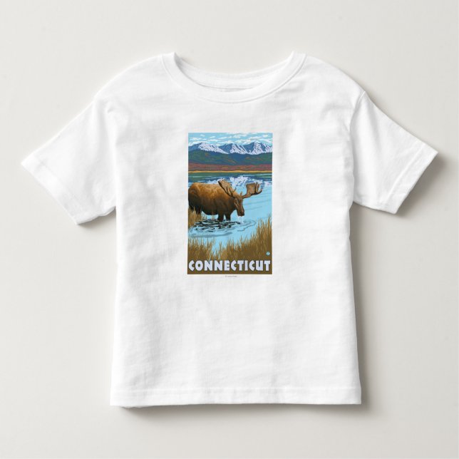 T-shirt Pour Les Tous Petits ConnecticutMoose buvant dans le lac (Devant)