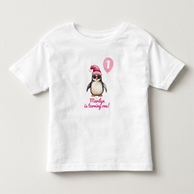 T-shirt Pour Les Tous Petits Cool Pink Winter Penguin (Devant)