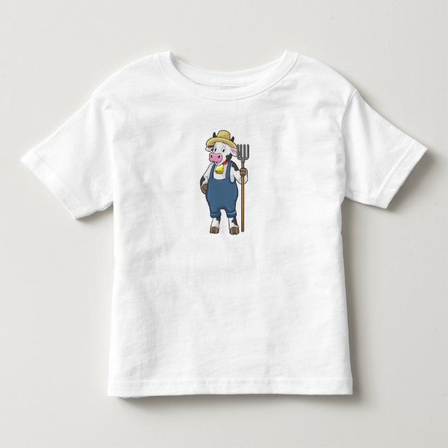 T-shirt Pour Les Tous Petits Cow as Farmer with Pitchfork (Devant)