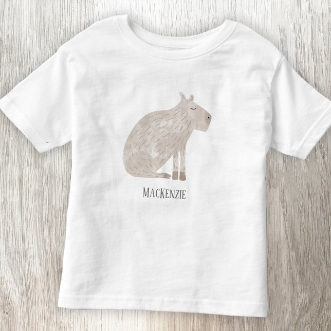 T-shirt Pour Les Tous Petits Cute Capybara Personnalisé (Fun Capybara watercolor personalized custom name kids t-shirt)