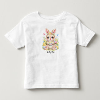 T-shirt Pour Les Tous Petits Cute Easter Bunny Holding Eggs with Flowers