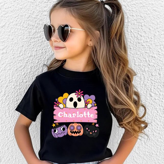 T-shirt Pour Les Tous Petits Cute Ghost Personalized Girl Name Halloween (Créateur téléchargé)