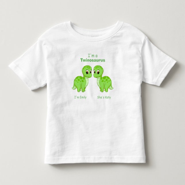 T-shirt Pour Les Tous Petits Cute Green Baby Dinosaur Twins Personnalisés (Devant)
