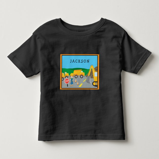 T-shirt Pour Les Tous Petits Cute Little Boy Construction Véhicule Monogramme (Devant)
