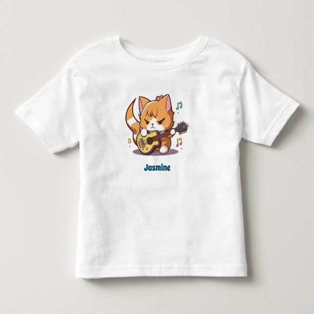 T-shirt Pour Les Tous Petits Cute Orange Chat Jouer Guitare (Devant)