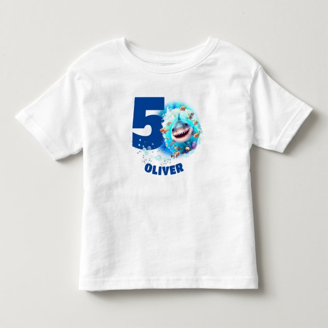 T-shirt Pour Les Tous Petits Cute Shark Anniversaire Nom Garçon (Devant)