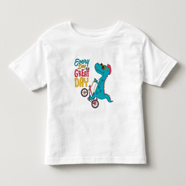 T-shirt Pour Les Tous Petits Dinosaure cool à vélo ; Grand Jour (Devant)