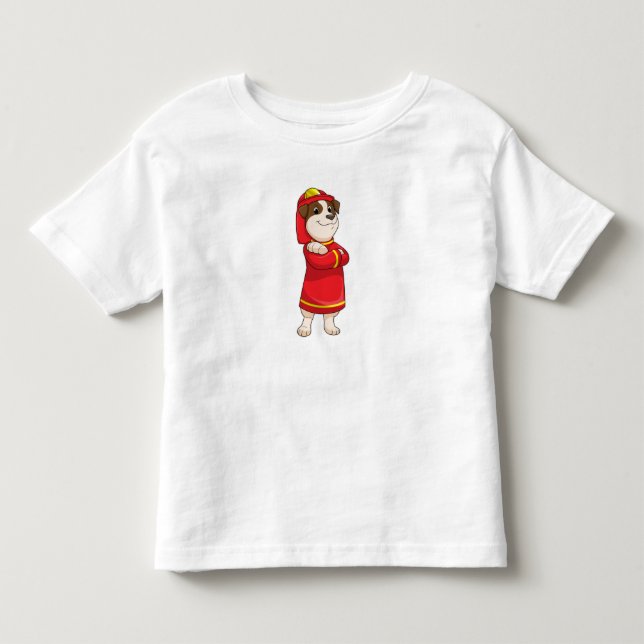 T-shirt Pour Les Tous Petits Dog as Firefighter with Helmet (Devant)