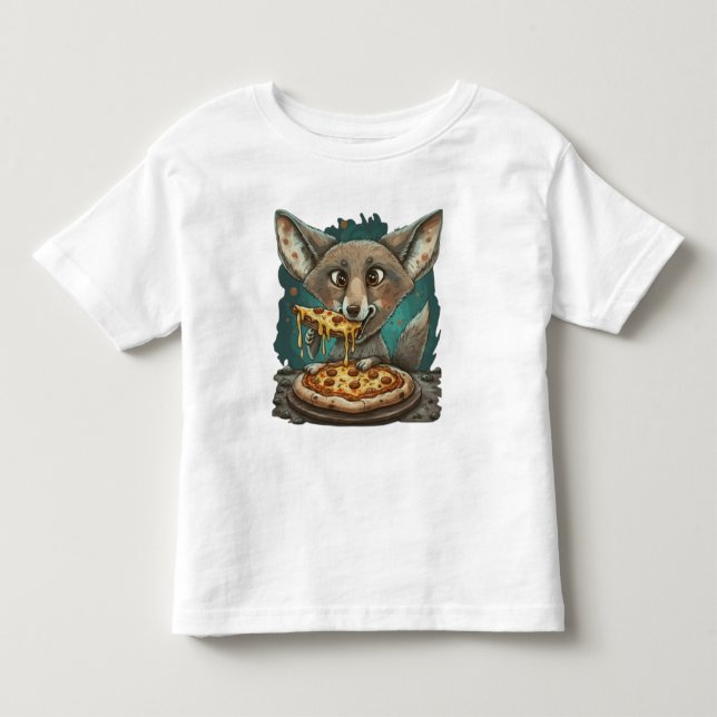 T-shirt Pour Les Tous Petits Drôle coyote manger pizza (Devant)