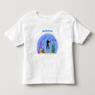 T-shirt Pour Les Tous Petits Drôle plongeur et poisson mer créatures dessin ani