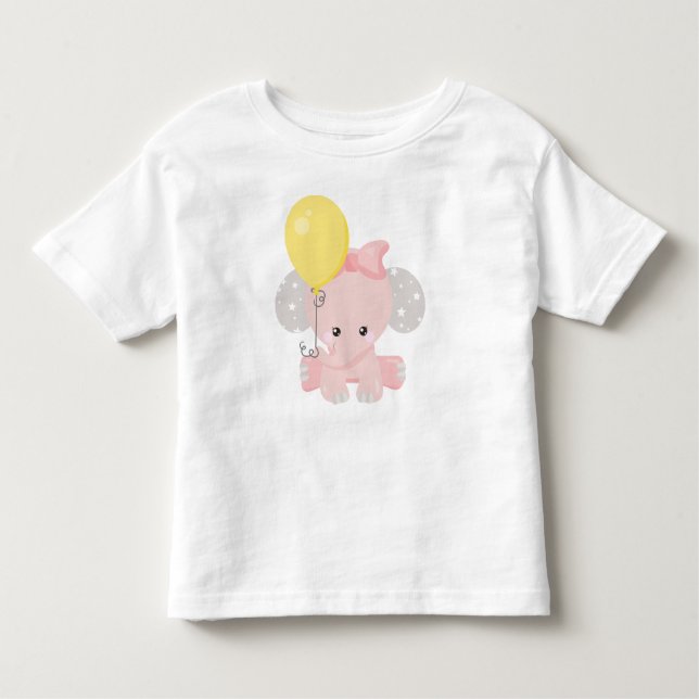 T-shirt Pour Les Tous Petits Eléphant Avec Ballons, Eléphant Mignonne, Couronne (Devant)