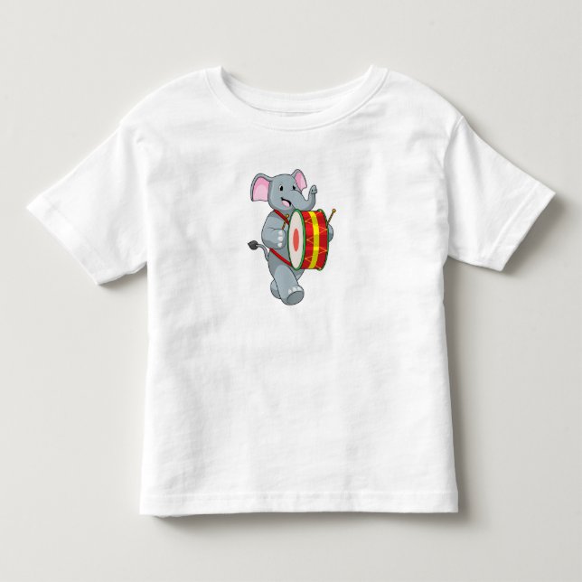 T-shirt Pour Les Tous Petits Elephant comme musicien avec tambour (Devant)
