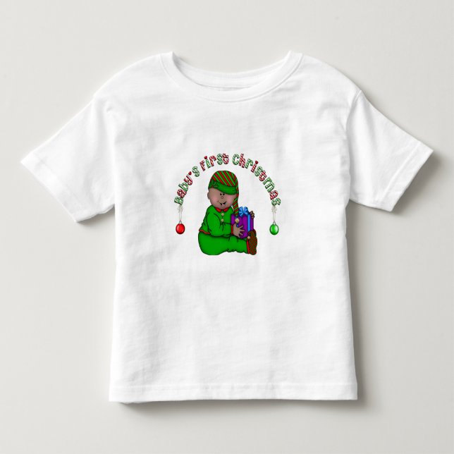 T-shirt Pour Les Tous Petits Elf Baby African American 1er Noël (Devant)