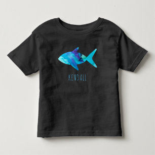 T-shirt Pour Les Tous Petits Enfants bleus d'océan de poissons d'aquarelle