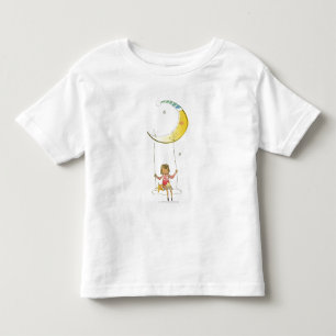 T-shirt Pour Les Tous Petits Fille balançant sur une corde suspendue à la lune