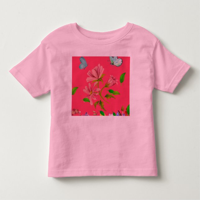 T-shirt Pour Les Tous Petits Fille Fleur et Papillon Art (Devant)