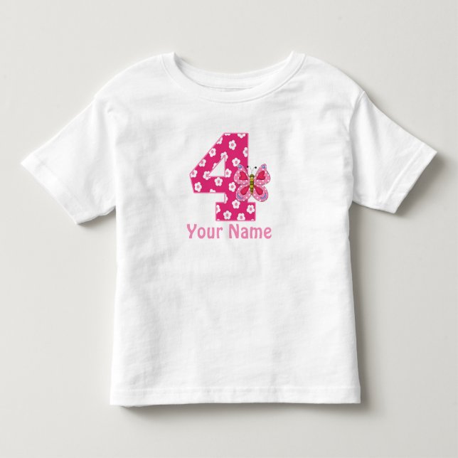 T-shirt Pour Les Tous Petits Filles papillon 4e anniversaire Chemise personnali (Devant)