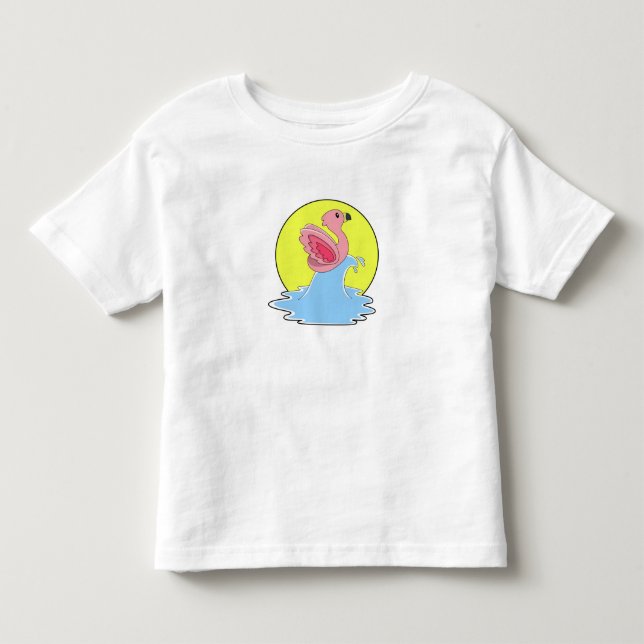 T-shirt Pour Les Tous Petits Flamant rose à Surfing on Water (Devant)