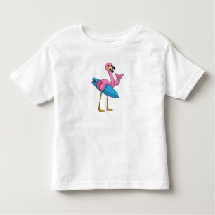 T-shirt Pour Les Tous Petits Flamant rose comme Surfer avec Surfboard