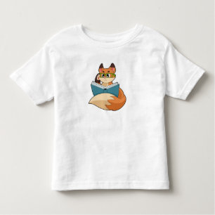 T-shirt Pour Les Tous Petits Fox as nerd with Book & Glasses