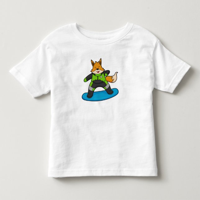 T-shirt Pour Les Tous Petits Fox en Snowboard avec Snowboard (Devant)