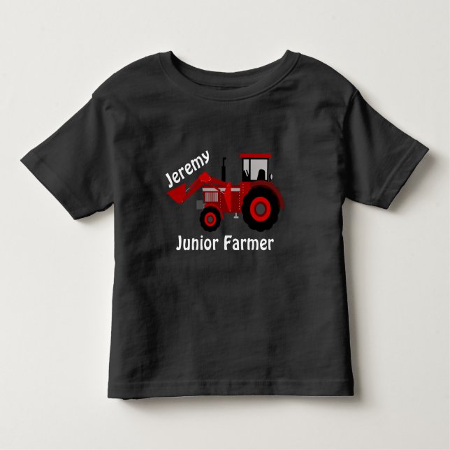 T-shirt Pour Les Tous Petits Fun "Junior Farmer" et "Name" Red Loader Tracteur (Devant)