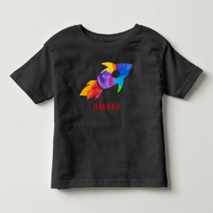 T-shirt Pour Les Tous Petits Fusée d'aquarelle arc-en-ciel Enfants Espace extér