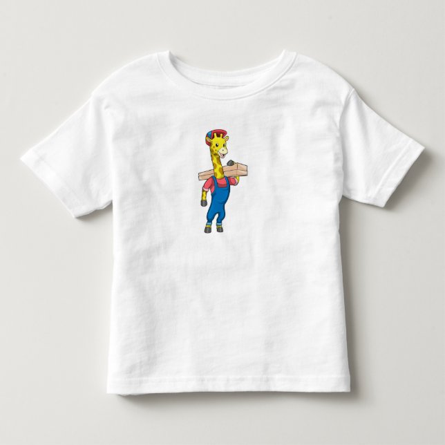 T-shirt Pour Les Tous Petits Girafe as Carpenter with Wood (Devant)