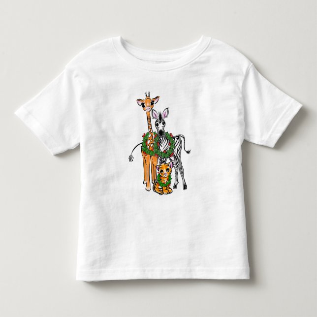 T-shirt Pour Les Tous Petits Giraffe Festive, Zèbre, Tigre (Devant)