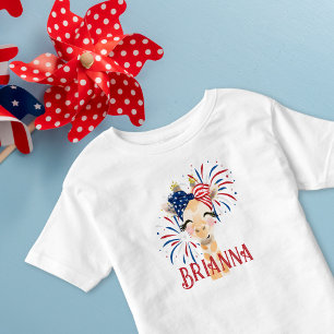 T-shirt Pour Les Tous Petits Giraffe patriotique rouge, blanc et bleu Personnal