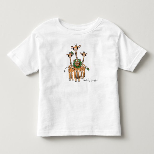 T-shirt Pour Les Tous Petits Giraffes Festive avec couronne Holly (Devant)