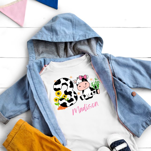 T-shirt Pour Les Tous Petits Girls Cute Cow 3e anniversaire (Créateur téléchargé)