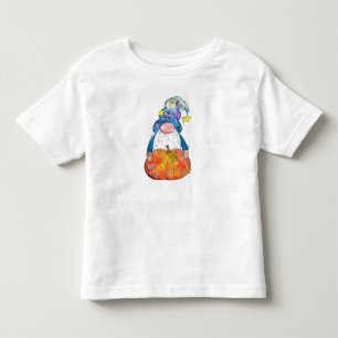 T-shirt Pour Les Tous Petits Gnome d'automne blanc mignonne avec Citrouille