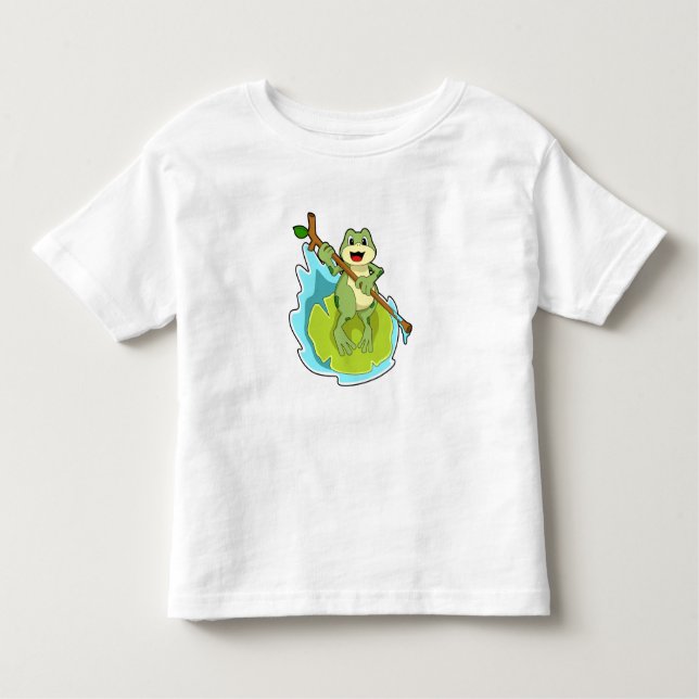 T-shirt Pour Les Tous Petits Grenouille comme randonneur avec bâton (Devant)