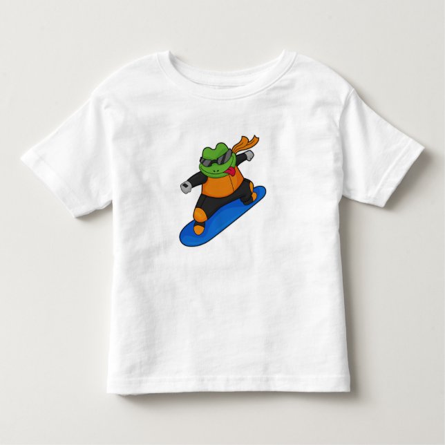 T-shirt Pour Les Tous Petits Grenouille en snowobarder avec snowboard (Devant)