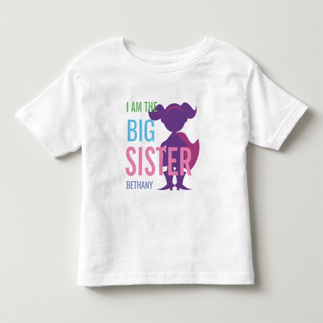 T-shirt Pour Les Tous Petits Grosse Soeur Personnalisée Superhero Silhouette Gi (Devant)