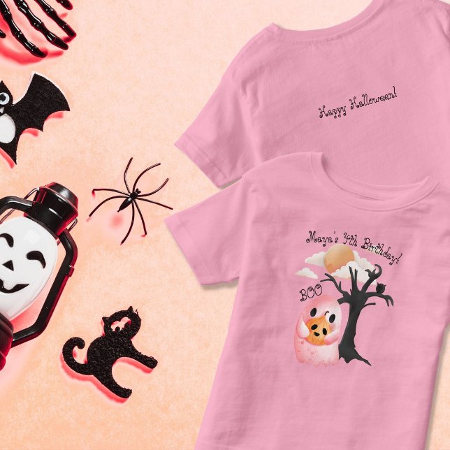 T-shirt Pour Les Tous Petits Halloween Fantôme rose Éffrayant 4e anniversaire (Sweet pink halloween birthday)