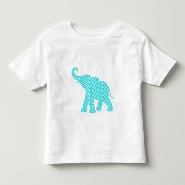 T-shirt Pour Les Tous Petits Happy Elephant-Art Turquoise Motif mignonne (Devant)